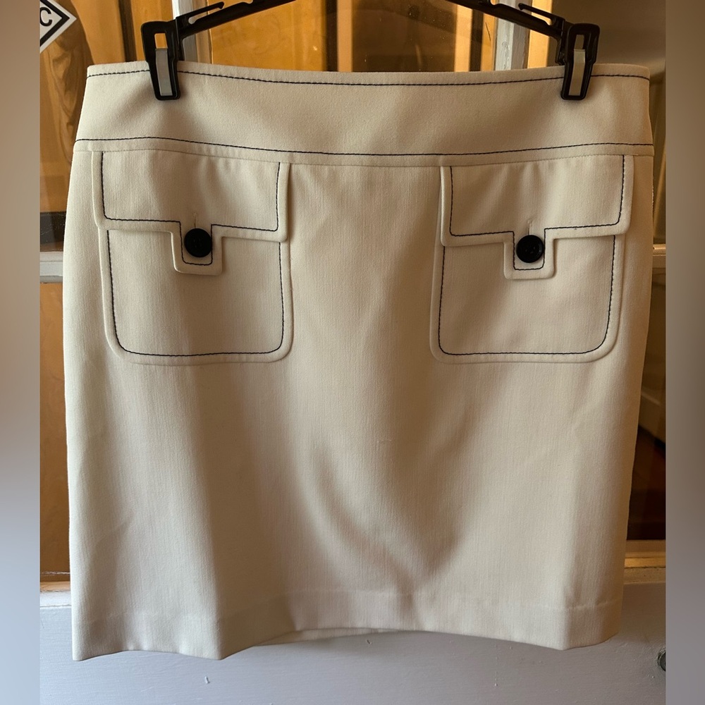 LOFT Cream Mini Skirt with Black Accents